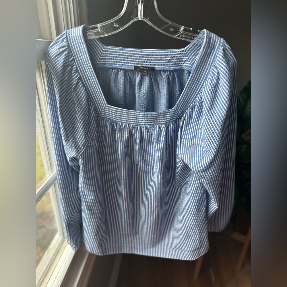 J. Crew long sleeve blue stripped blouse.